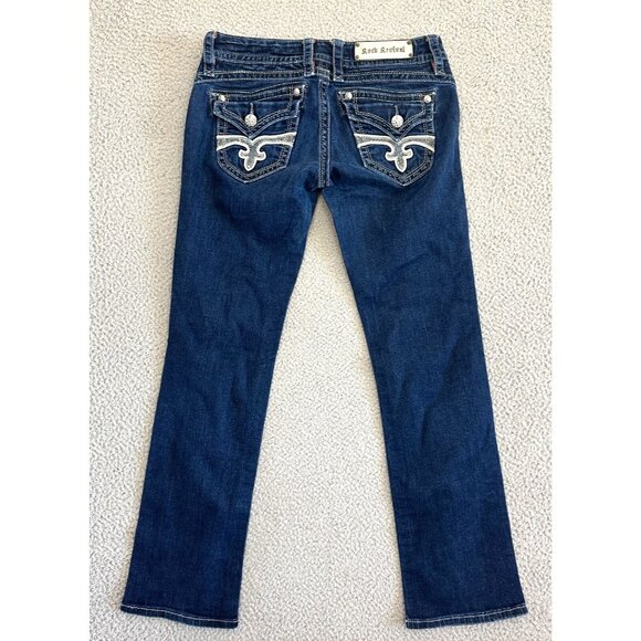 Y2K Rock Revival Easy Straight Jeans Heather Bling Embellished Flap Pocket - Picture 1 of 16